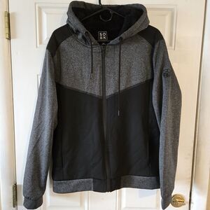 SOBK Straight Outta Brooklyn Sherpa Lined Hoodie Jacket XL Gray Black Zip Up EUC